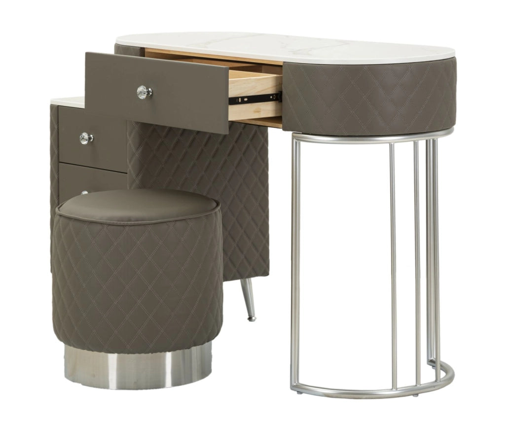 TOELETTA SHARON GRIGIA C/PUFF GAMBE ARGENTO CM 120X40X75 (MISURA PUFF Ø36X39)
