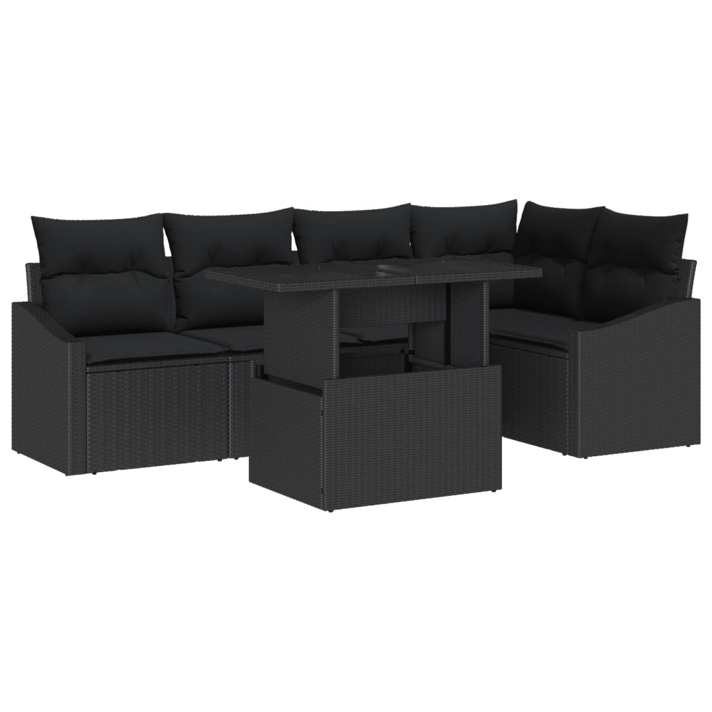 Set da giardino vitaXL 6 pezzi con cuscini in rattan e polietilene nero