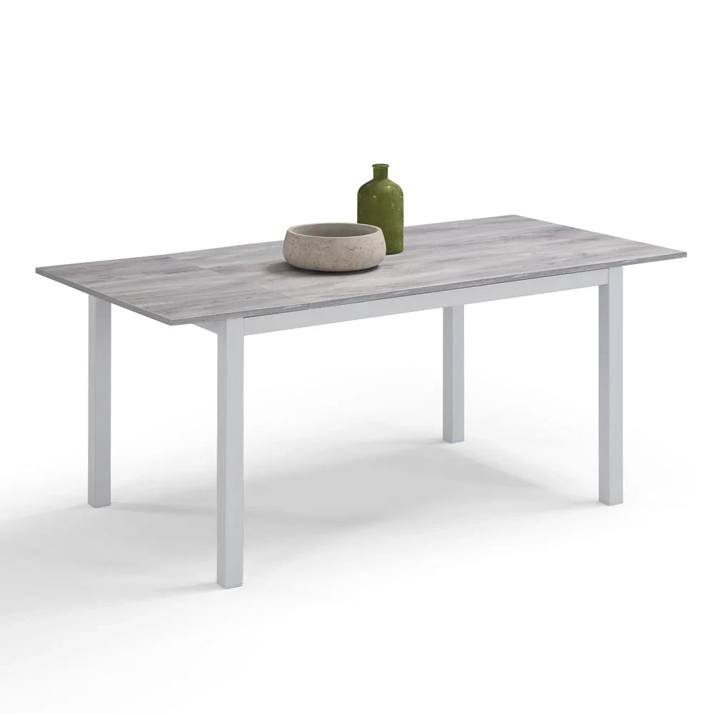 Tavolo da pranzo allungabile 130x80 Cemento Struttura Bianca modello GIOTTO MADE IN ITALY con allunga laterale 40 cm per sala da pranzo, cucina e soggiorno, design moderno