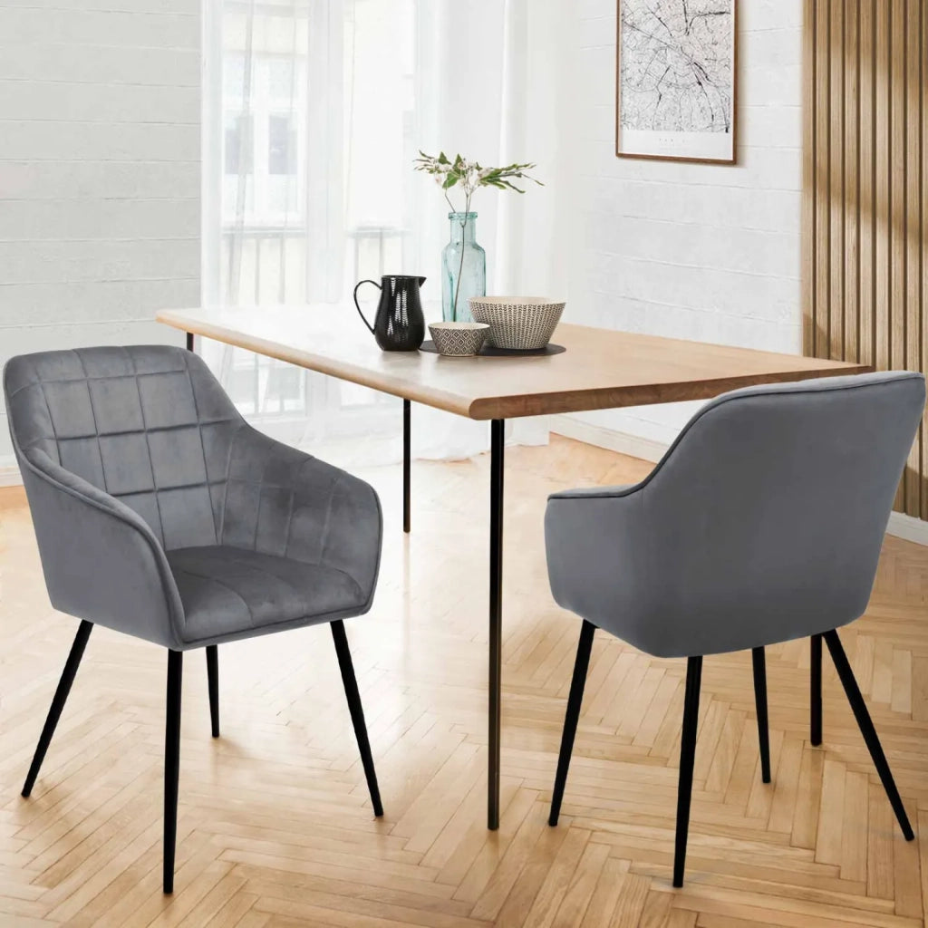 IDMarket - Set di 2 sedie da pranzo MADY in velluto grigio chiaro