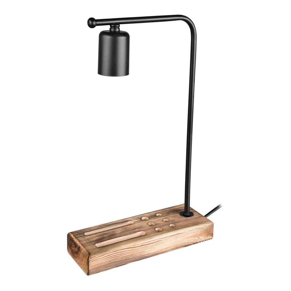 Lampada da Tavolo 'Lincoln' Senza Paralume Base in Legno con Portapenne e Porta Cellulare - Nero/Legno  [lux.pro]