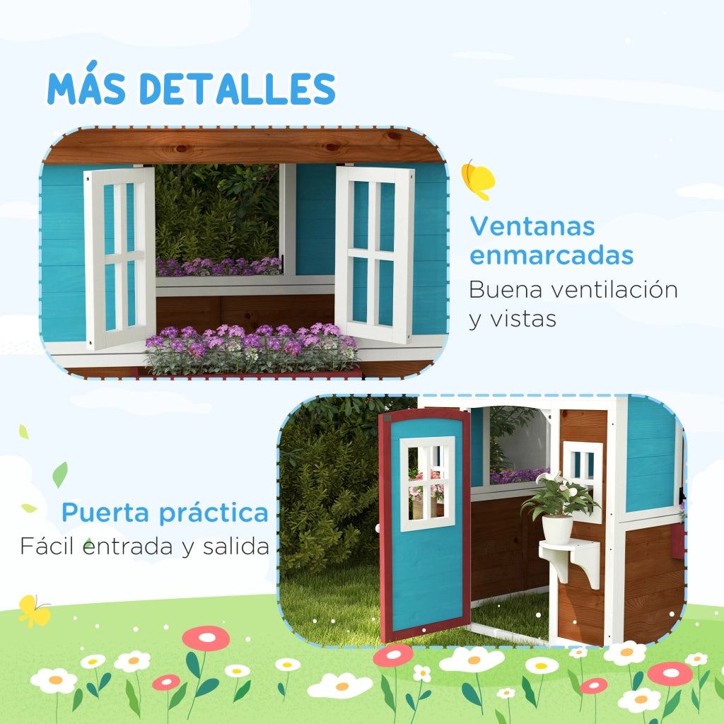 Casetta per Bambini in Legno con Finestra e Ripiani ¨C Zephmum ¨C 114x126x135 cm Marrone