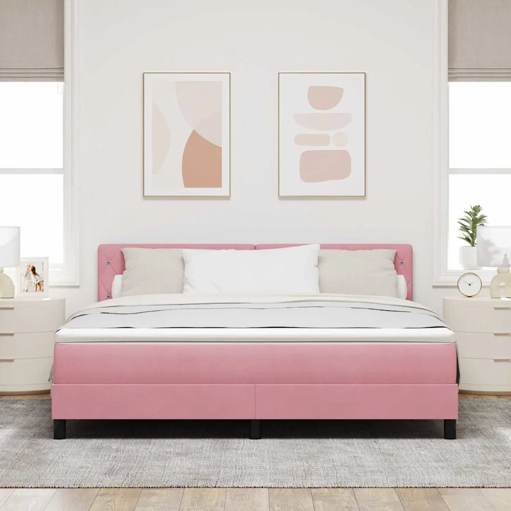 Letto a Sorgente LED con materasso Rosa 180 x 200 cm Velluto