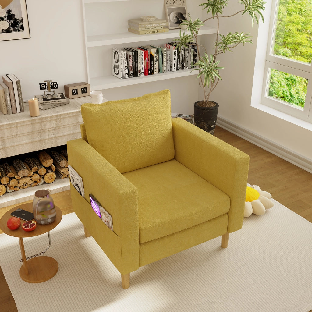 POLTRONA Relax 71x68x82 cm Chenille Senape con tasche laterali