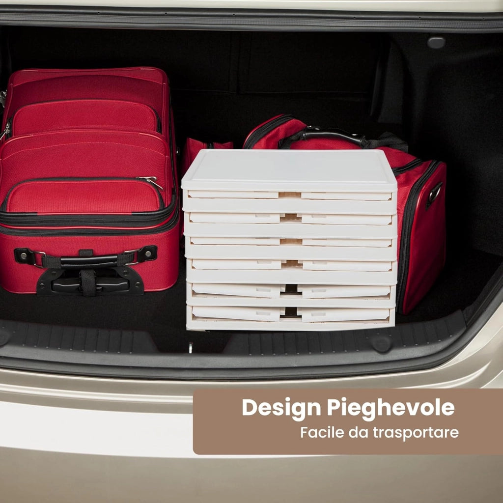 Scarpiera Pieghevole a 3/4/6 Piani, Mobile Multiuso Impilabile con Porte Trasparenti Magnetiche e Ruote Piroettanti Bloccabili, Contenitore con Coperchio per Cibi Giocattoli Abiti (6 Piani)