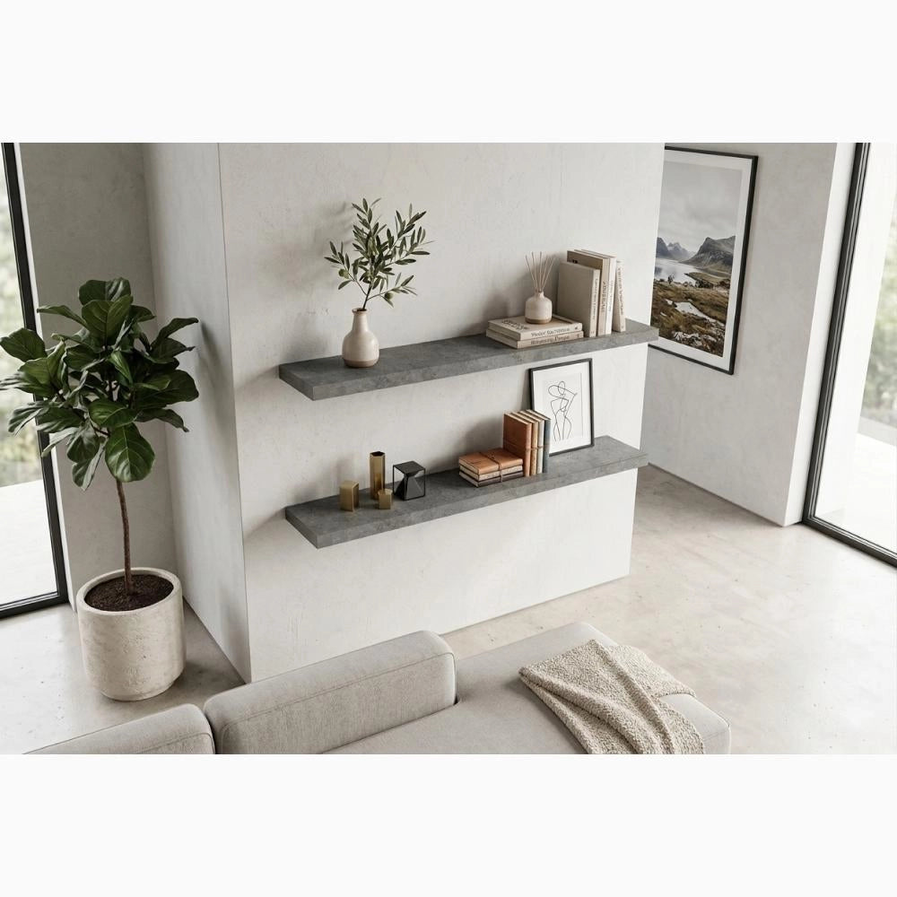 Mensola da muro in Legno MDF con staffe a scomparsa 60x23x3,8 cm Colore Cemento