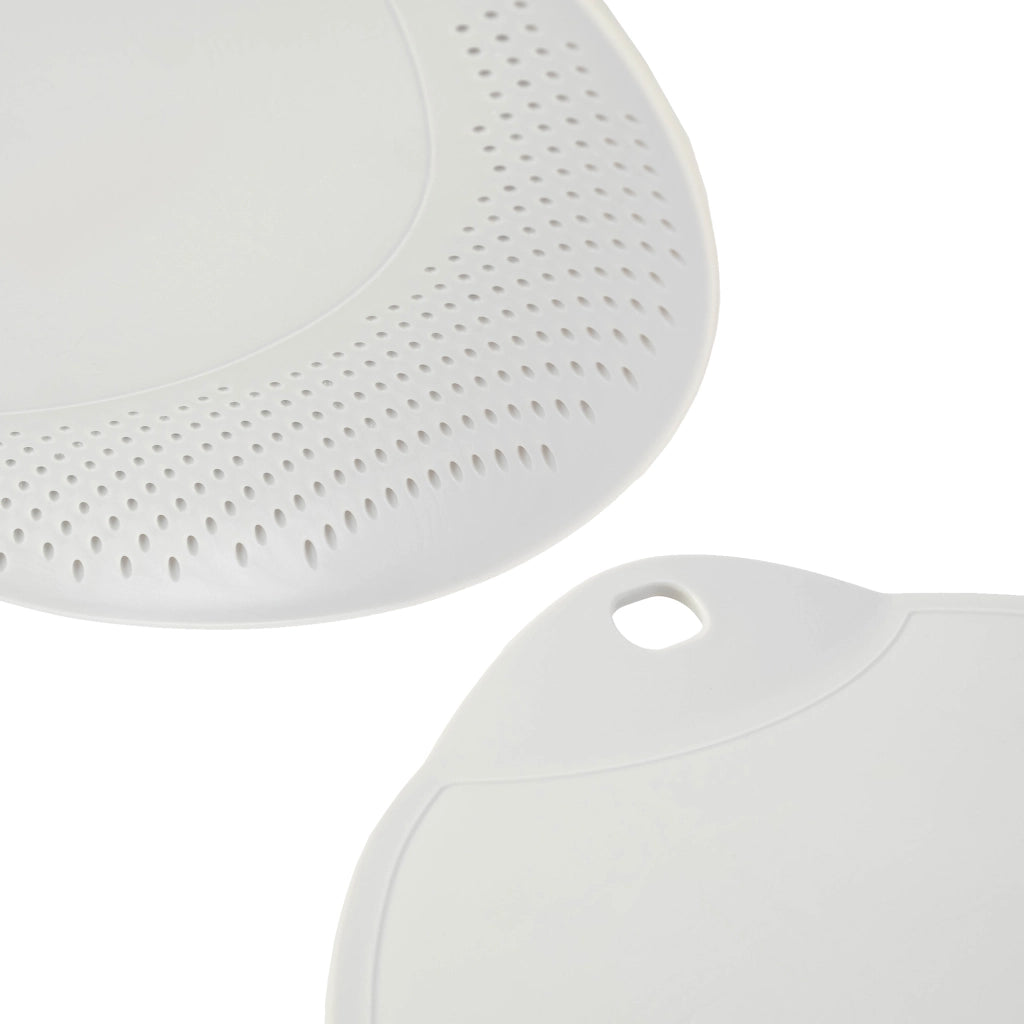 Tagliere da cucina in plastica KADAX con scolapiatti e manico, bianco, 38x25 cm
