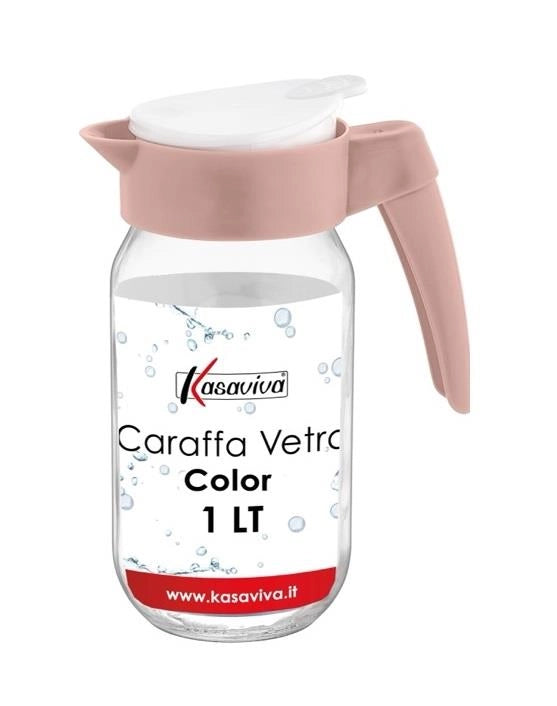 KIT SET 2 PZ CARAFFA IN VETRO TRASPARENTE CON TAPPO COLORATO E CAPIENZA DA 1 LT