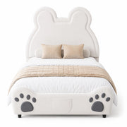 Letto singolo per bambini 90x200 cm a forma di orso in velluto bianco
