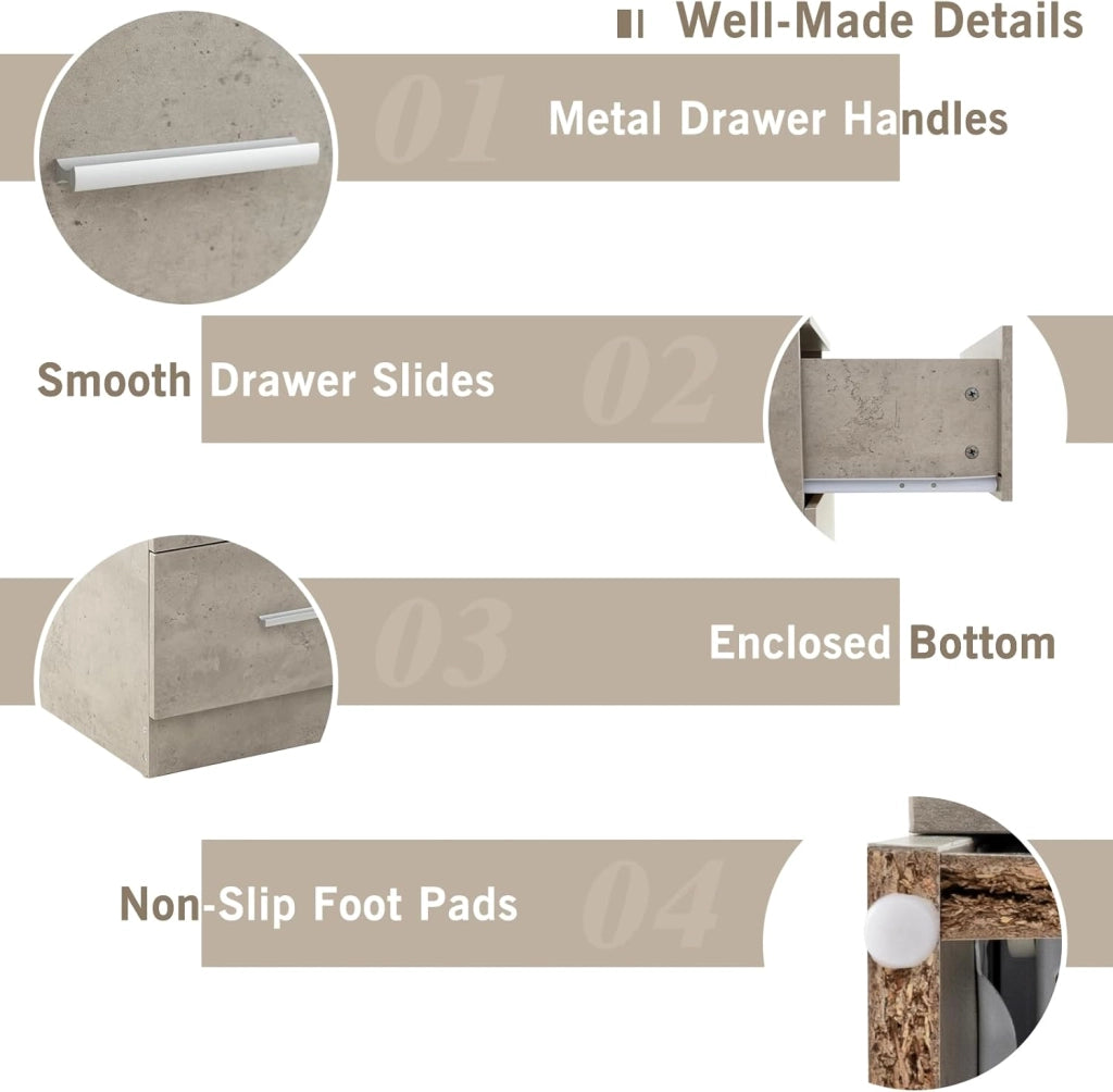 Comodino con 3 cassetti, comodino in legno, tavolino piccolo, cassettiera per camera da letto, ufficio, 37 x 34 x 66,5 cm (1, grigio)