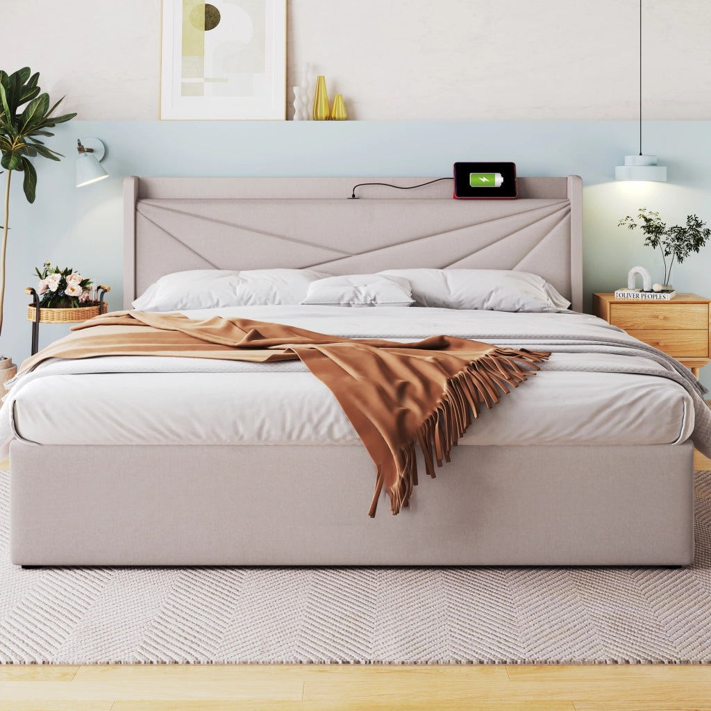letto imbottito cotone lino beige 140x200 cm