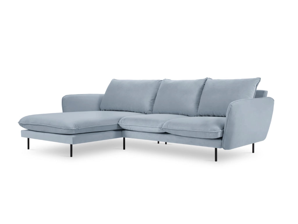 Cosmopolitan Design - Divano angolare sinistro "Vienna" 5 posti in velluto azzurro 