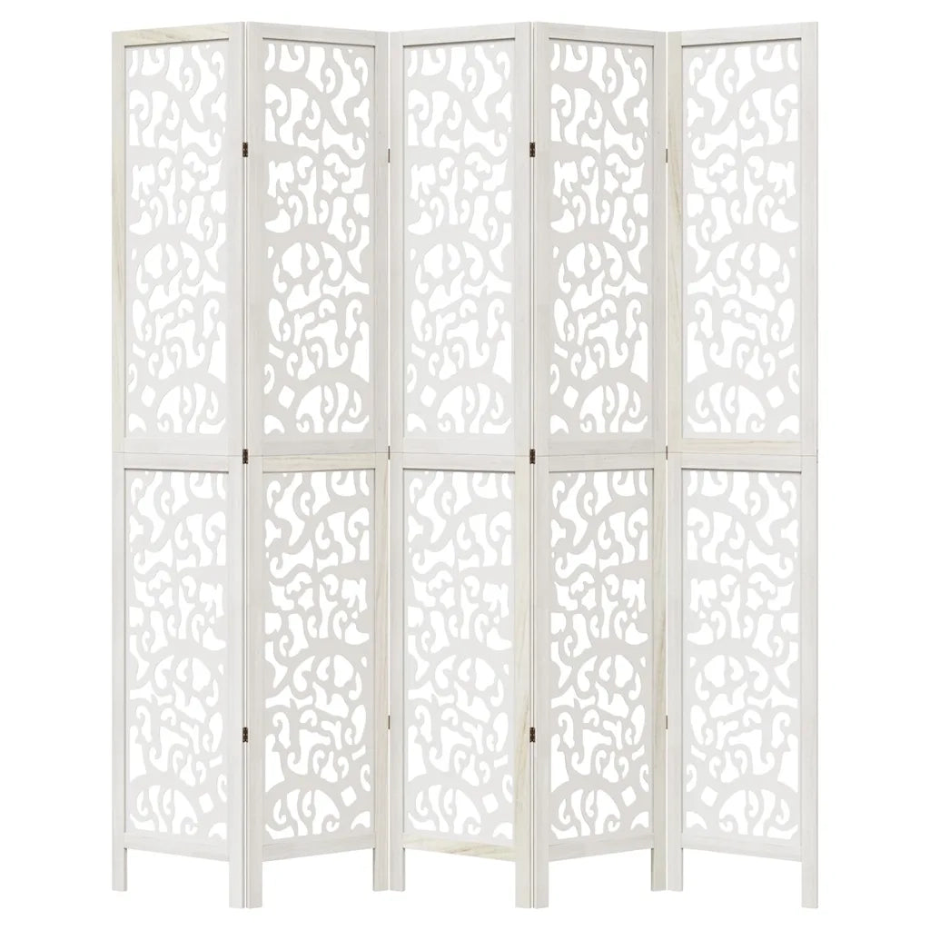 Divisorio Ambienti 5Pannelli Bianco Legno Massello di Paulownia 358744