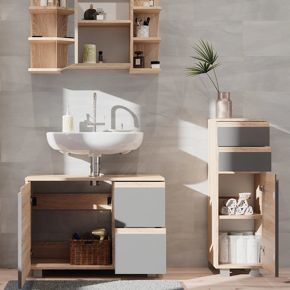 Vicco Set mobili bagno Sonoma 3 parti, con armadio midi