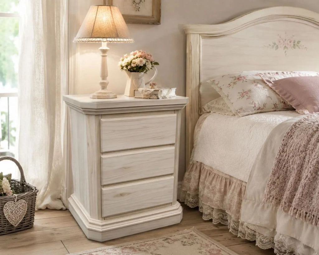 Comodino classico 3 cassetti legno grezzo 60x38x71 (418) - Mobili 2G