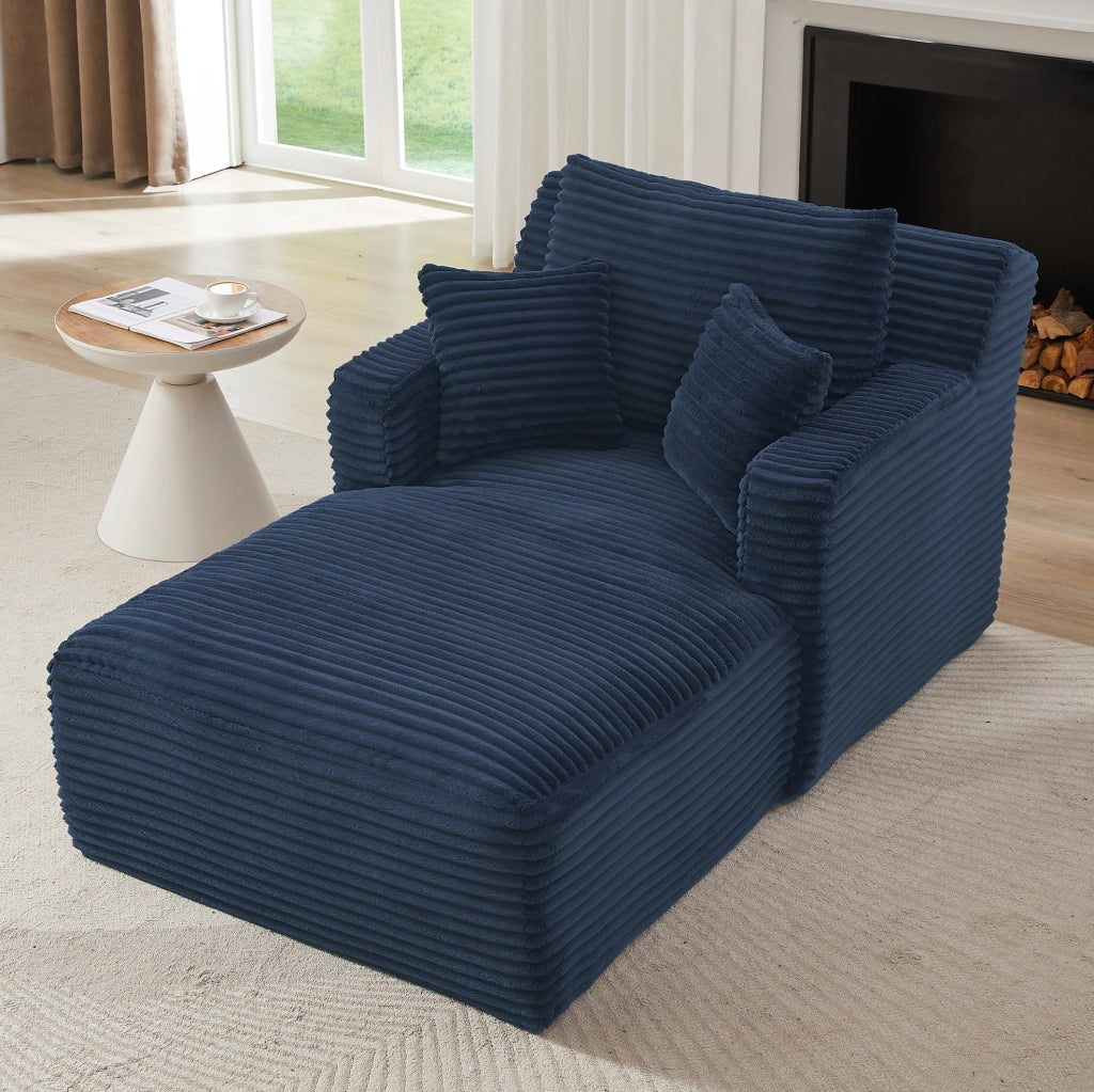 Chaise longue in velluto a coste blu 166x100x82 cm senza montaggio