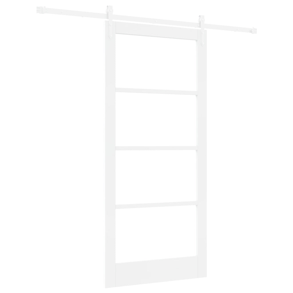 Set Porta Scorrevole  con Hardware Bianca 93x202 cm Legno Massiccio Pino