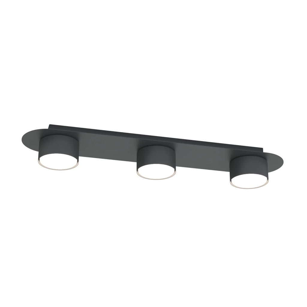 Plafoniera 3 Luci Freya In Acciaio Nero Diffusori A Cilindro