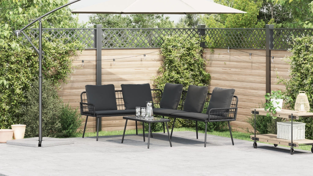 Set da Giardino a 2 Pezzi con Cuscini in Rattan Sintetico Nero