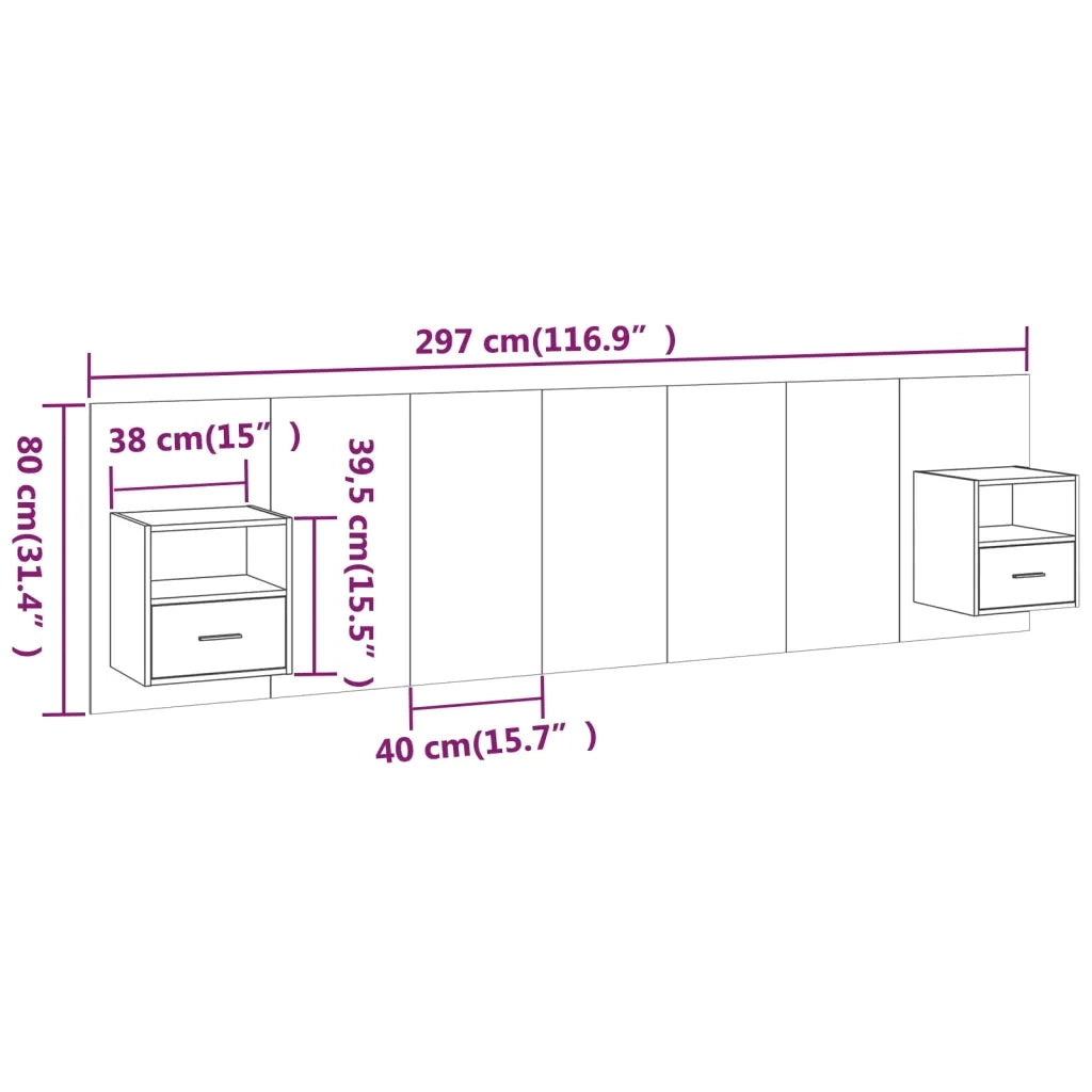 Testiera | Testata Letto con Comodini in Legno Multistrato Grigio Sonoma