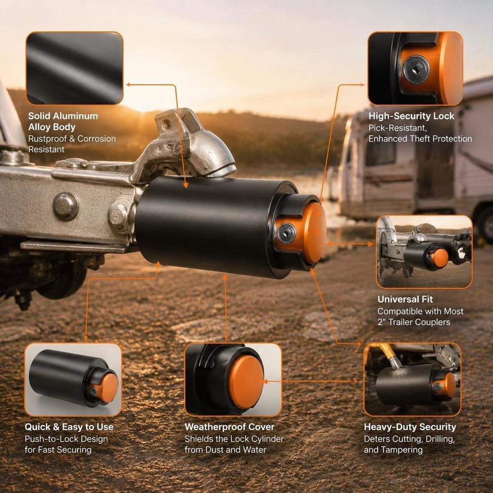 Trailer Lock, Compatible With 50.6 Mm And 58.7 Mm Couplings, Anti-theft Device With 3 Keys, Corrosion-resistant, Security Lock For Motorhomes, Trailers, And Boats