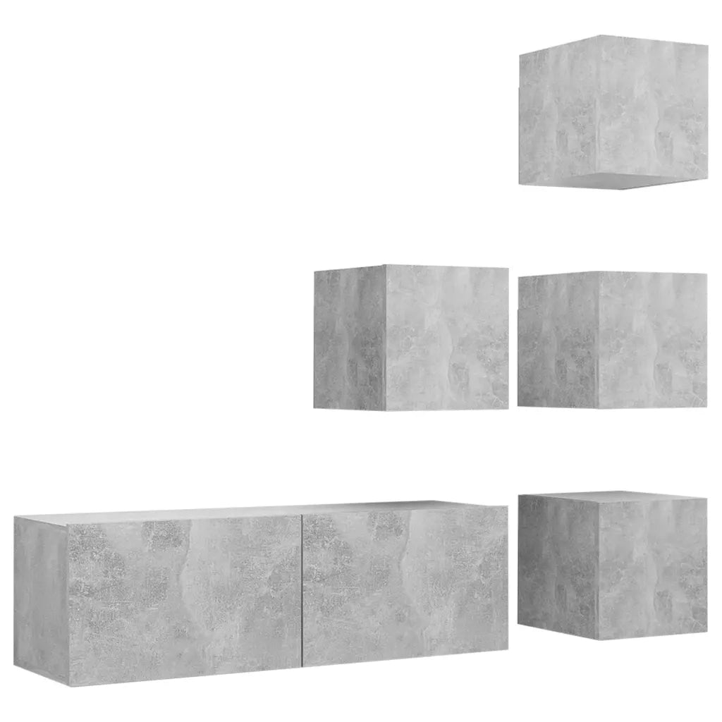 Set di Mobili Porta TV 5 pz | Armadietto TV | Mobile Porta TV Grigio Cemento in Legno Multistrato