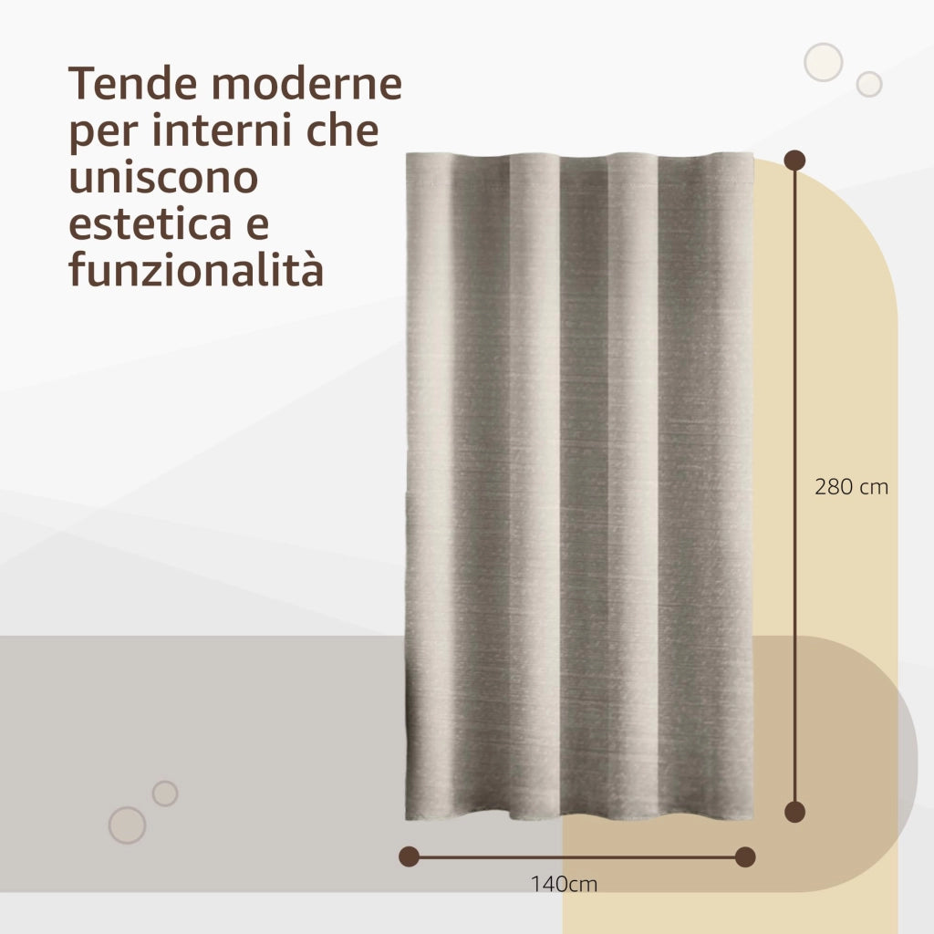 Tende per Interni Camera da Letto e Soggiorno Con Anelli - 140x280cm - 2 Pezzi Colore: PERLA