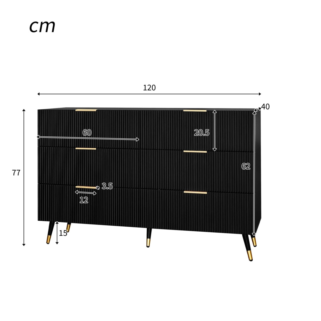 OKWISH Credenza con 6 Cassetti, Frontale Ondulato e Gambe da 15 cm, per Soggiorno o Camera, 120×40×77 cm