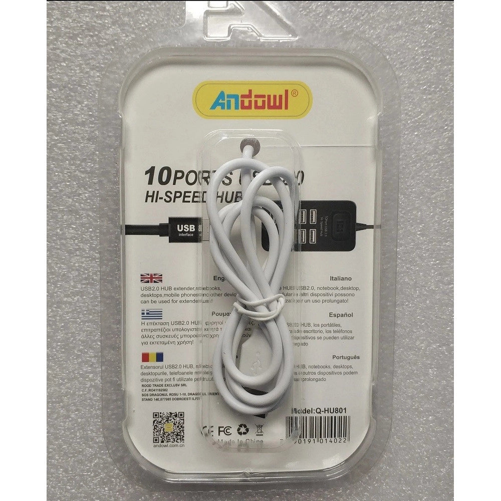 Trade Shop - Hub Usb 2.0 Alta Velocità Estensore A 10 Porte Usb Computer Cavo 100cm Q-hu801 -