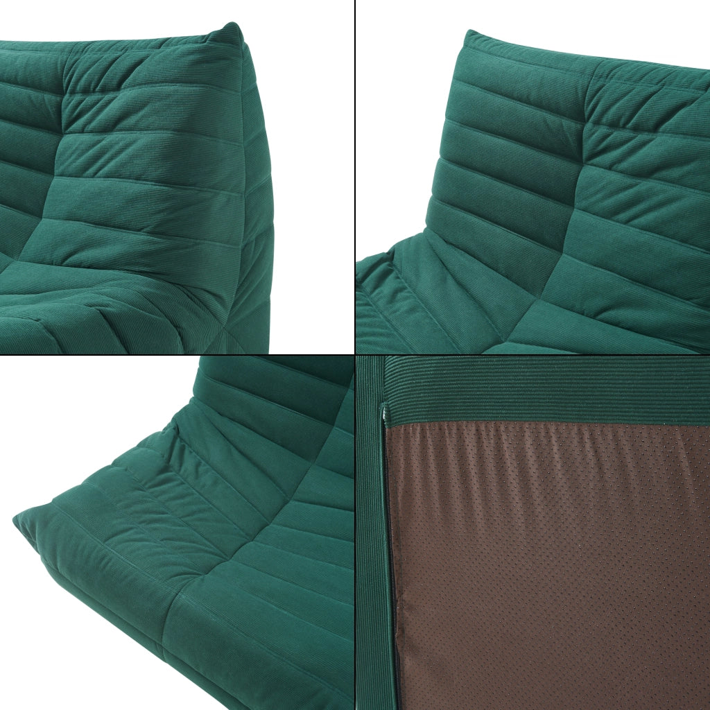Set Kodsø di Poltrona Bassa e Pouf Poggiapiedi Imbottiti in Velluto a Coste - Verde [en.casa]