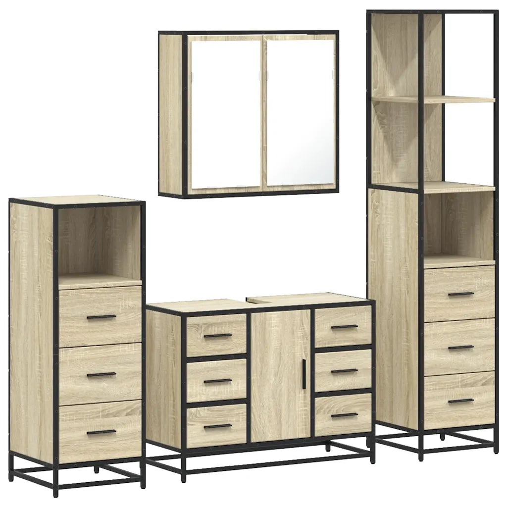 Set Mobili da Bagno 4 pz Rovere Sonoma in Legno Multistrato 3301261