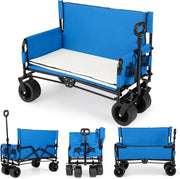 2 in 1 Carrello Pieghevole con Panca, Carrello Trasportabile con Maniglia Regolabile, Cuscini Morbidi e Ruote, Carrello da Giardino in 600D Oxford, 80 kg, 85 L, per Campeggio e Spiaggia (Blu)