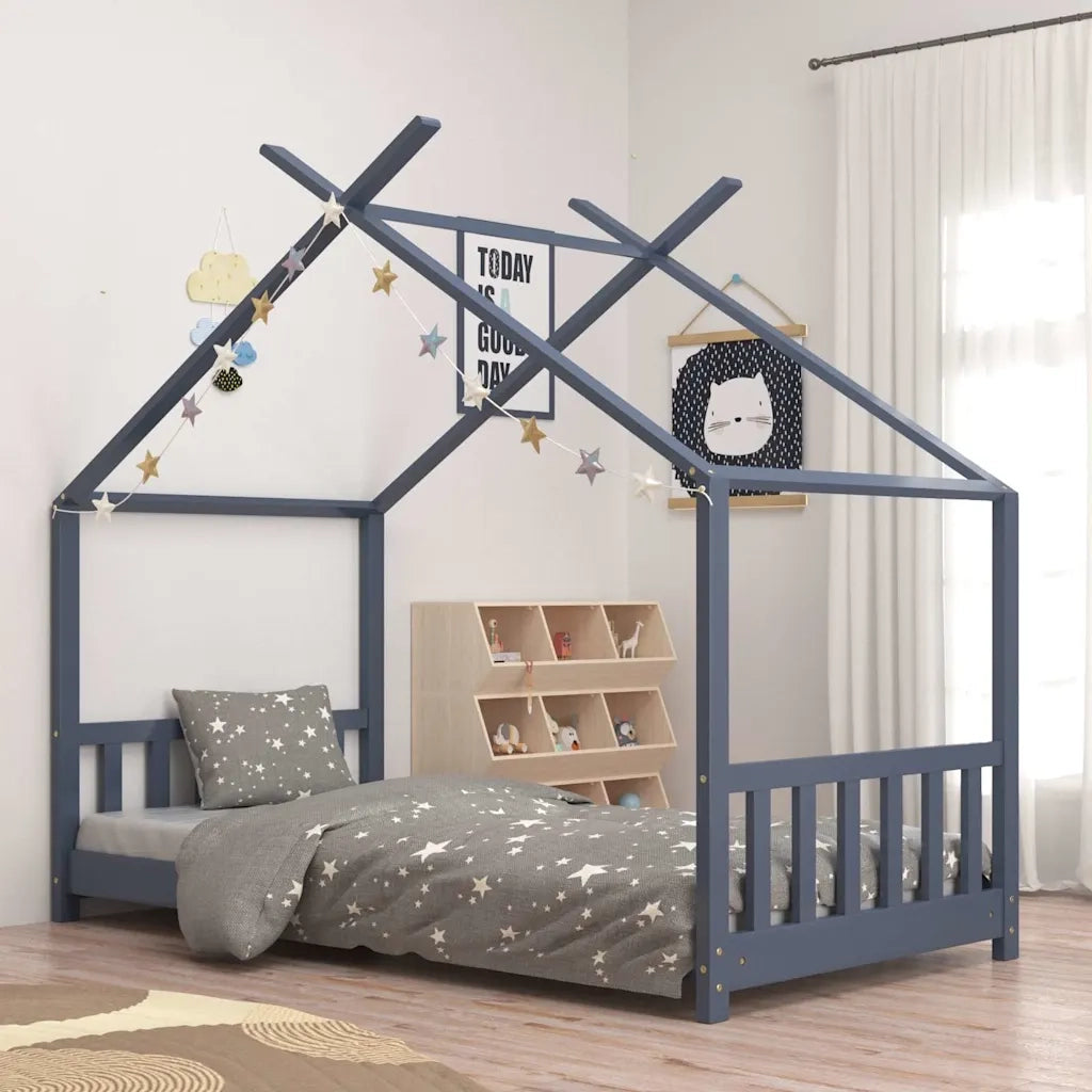 Giroletto per Bambini Grigio in Legno Massello di Pino 80x160cm 283371