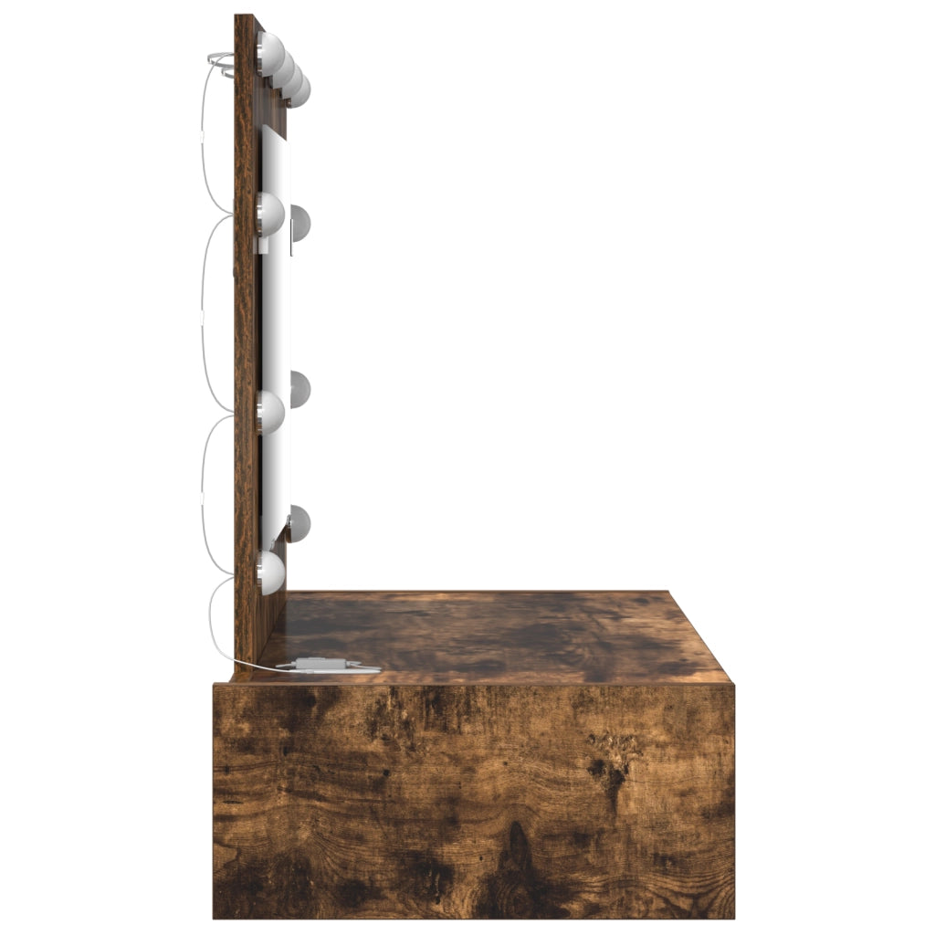 Tavolo da toeletta da parete con luci LED rovere affumicato