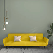 Divano Letto a 2 Posti Giallo in Velluto 375864