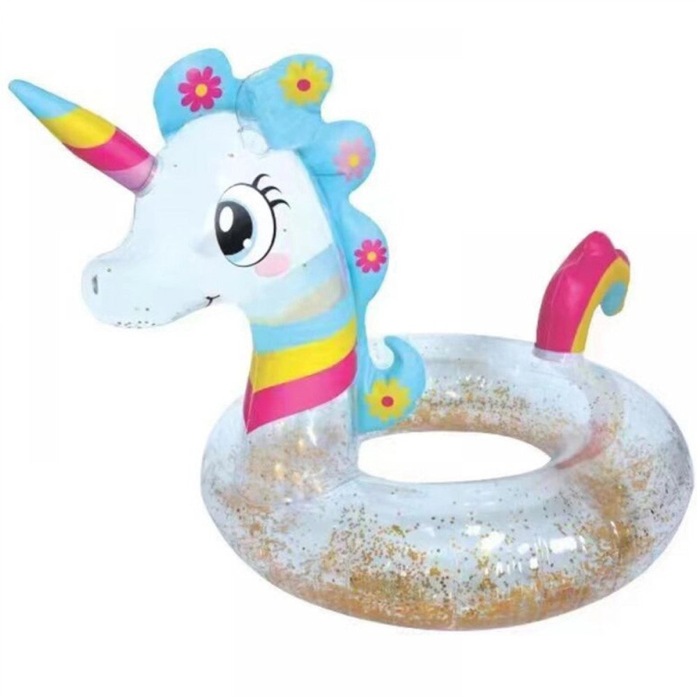 Trade Shop - Salvagente Unicorno Bianco Arcobaleno Ciambella Glitterato Mare Diametro 90 Cm -