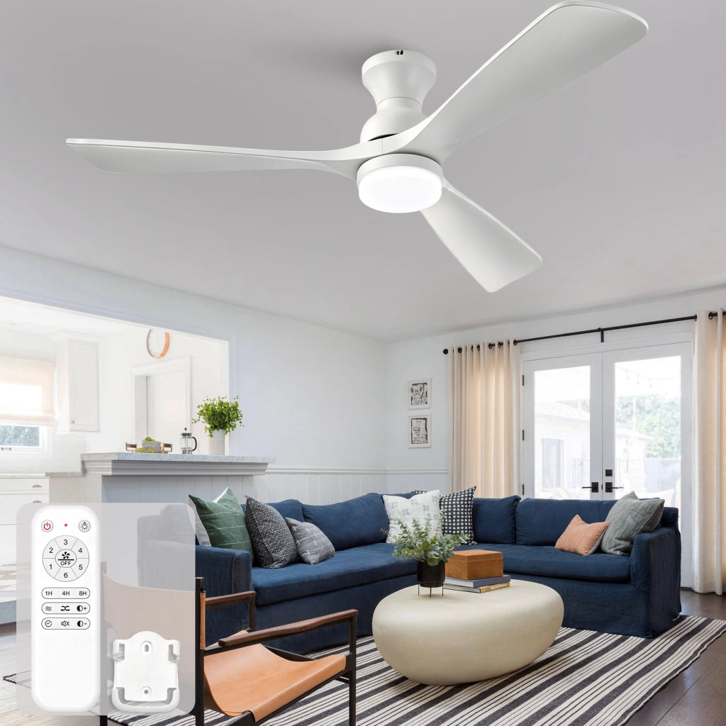 Ventilatore da soffitto bianco 52 pollici con illuminazione e telecomando, 3 pale legno massello, 3CCT dimmerabile, 6 velocit¨¤ silenzioso