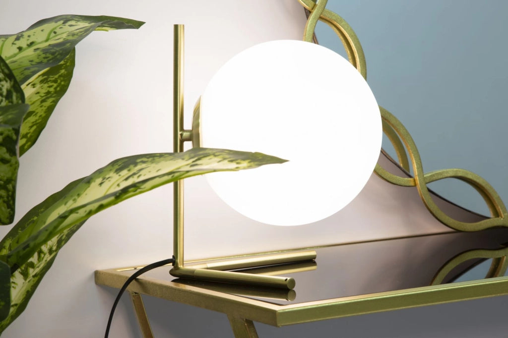 Lampada da Tavolo Glamy Low 25x25x27 cm in Ferro e Vetro Bianco e Oro