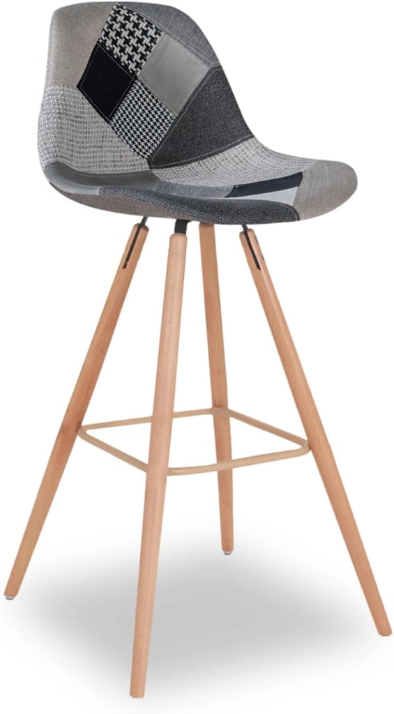 Set di 4 sgabelli da bar SARA con motivo patchwork nero, grigio y bianco SARA
