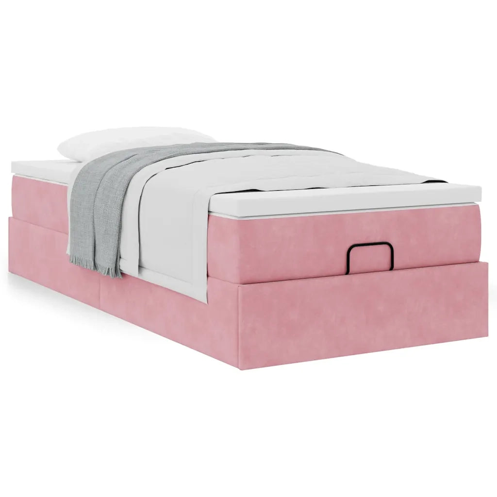 Struttura Letto Pouf con Materasso Rosa 80x200 cm Velluto 3311152