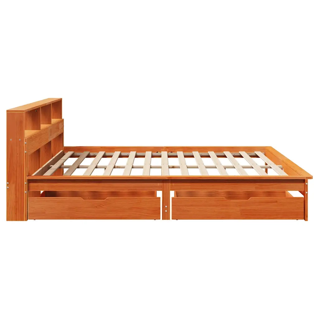 Letto Libreria senza Materasso Marrone Cera 200x200 cm in Pino 3309799