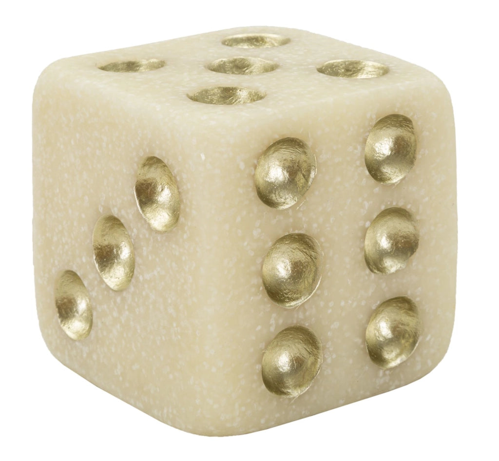 Decorazione Dado Quarzy 8x8x8 cm in Resina Bianco e Oro