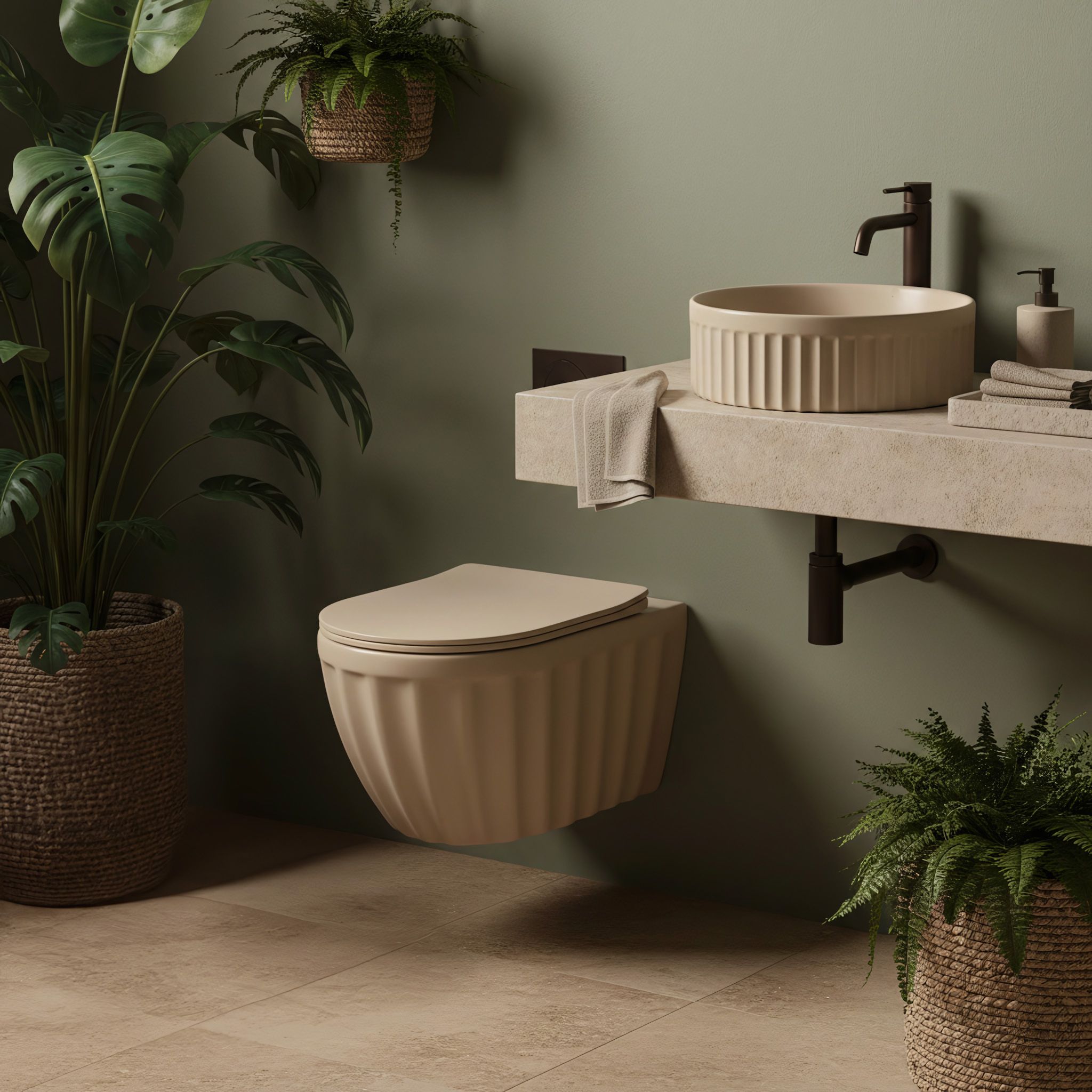 Lavabo Da Appoggio Rea Duo Caffe Latte Matt