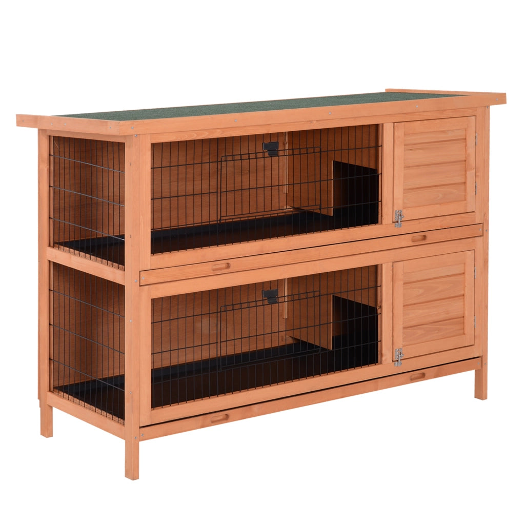 Gabbia per conigli 2 piani in legno con vassoio e tetto ¨C zephmum ¨C 136.4x50x93 cm arancione