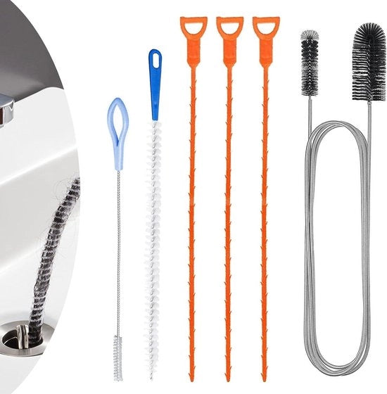 6 Set di Spazzole di Pulizia per Fognature Flessibili per Cucine e Bagni.