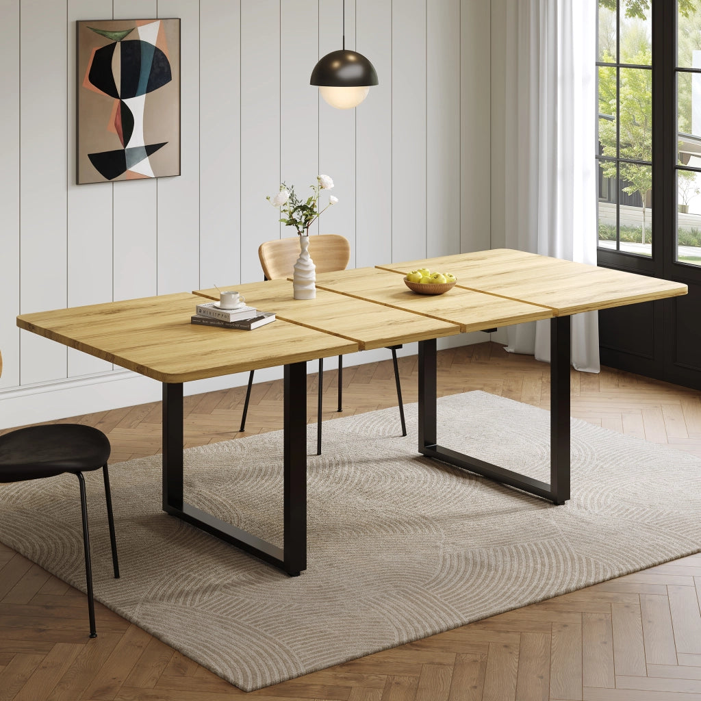 Tavolo da pranzo - estraibile 3 lunghezze - 140/180/220x80 cm - gambe metalliche - per 6-10 persone - rovere