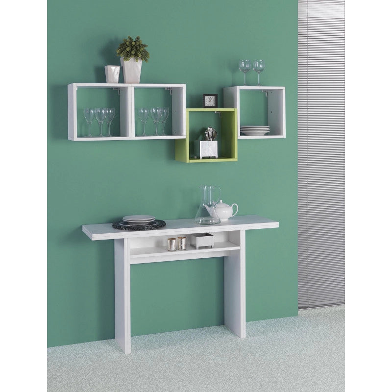 Tavolo consolle estensibile Oplà con piano ribaltabile e vano portaoggetti bianco 120x35/70x75 cm - Terraneo