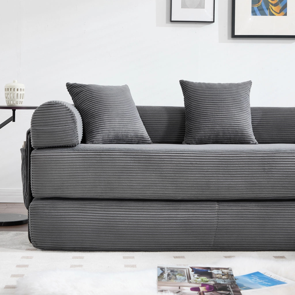 Divano Modulare Convertibile con Tasca Laterale, in Velluto a Coste Grigio Scuro 270 × 180 × 64 cm