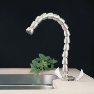 Rubinetto Cucina Miscelatore Doppio Comando Lavello Canna Tonda in Acciaio Dumbo Inox