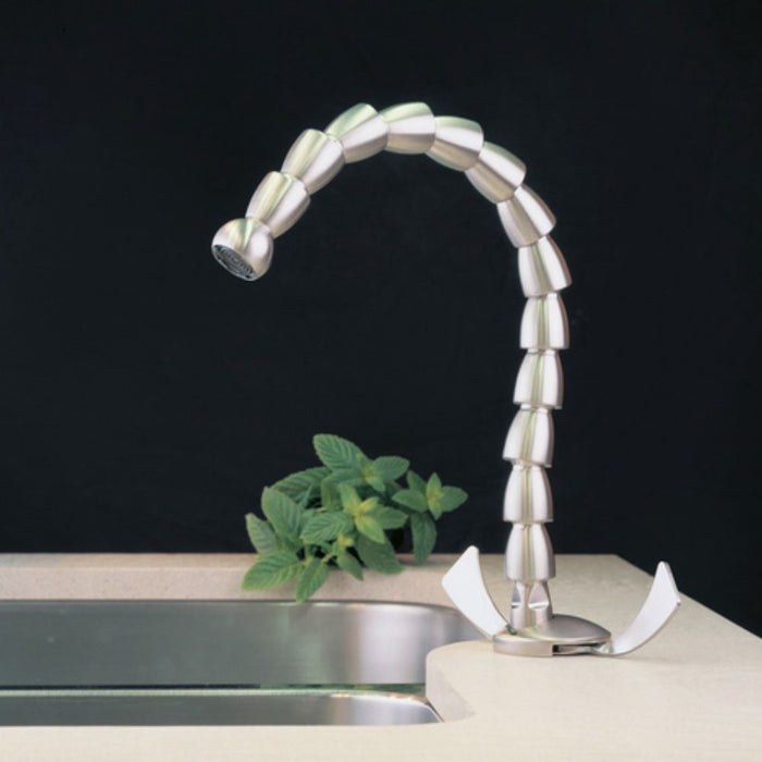 Rubinetto Cucina Miscelatore Doppio Comando Lavello Canna Tonda in Acciaio Dumbo Inox